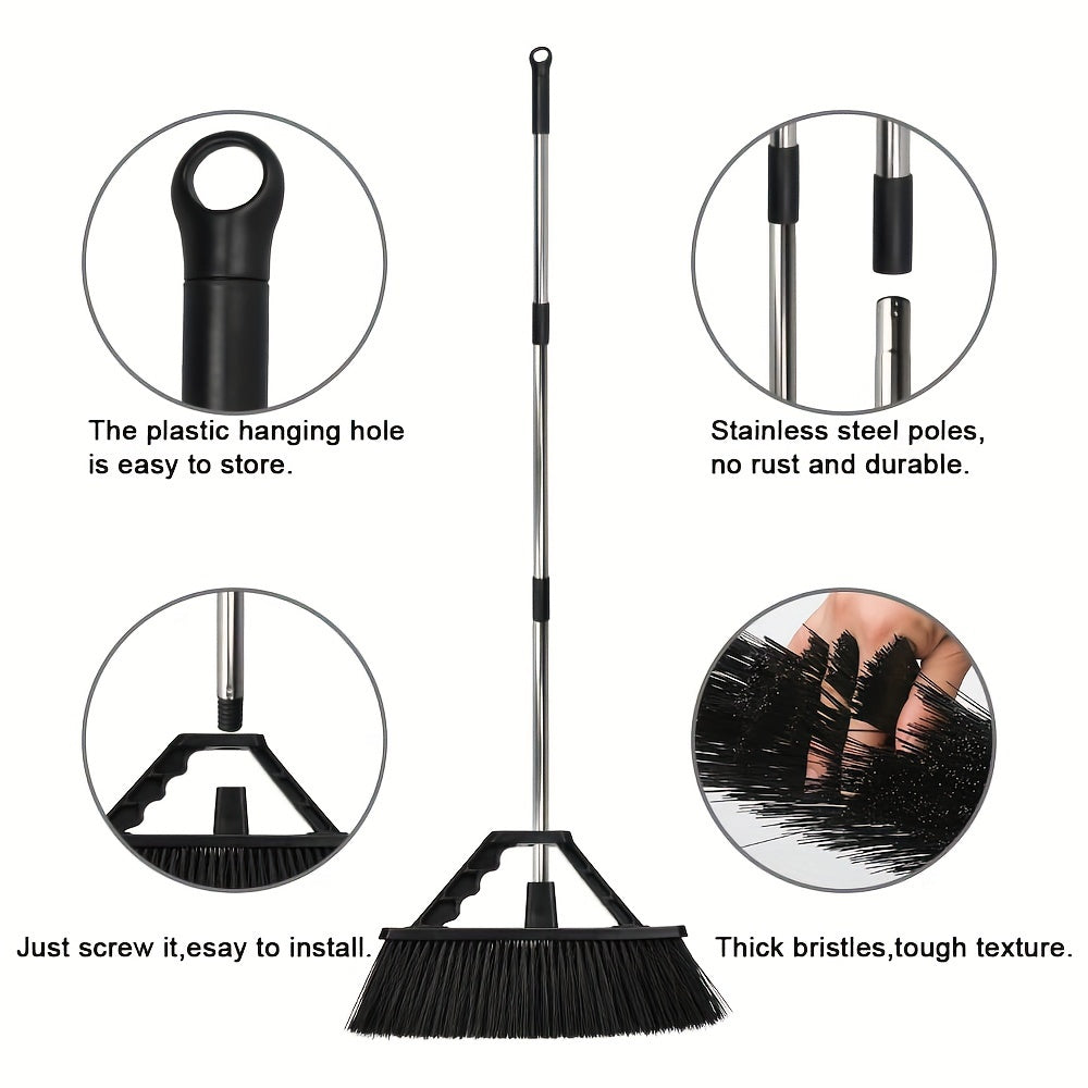 17.3 Inch Push Broom Outdoor For Floor Cleaning, Heavy Duty Brush With Stiff Bristles, Outdoor Broom Patio Broom For Garage Deck Driveway Garage Yard, Black