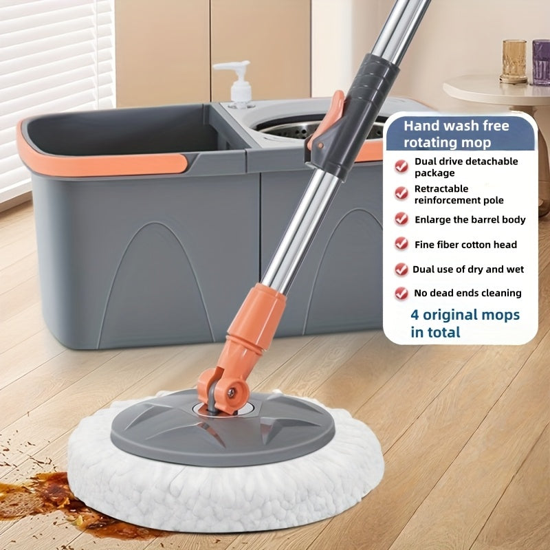 Rotating Mop And Bucket, Detachable Bucket, with Wringer Set, 360° Rotating Mop, with 3 Ultra-fine Fiberop Heads, Stainless Steel Adjustable Handle, for Floor Cleaning, Cleaning Supplies, Cleaning Tools for Home\u002Fsupermarket\u002Fschool.