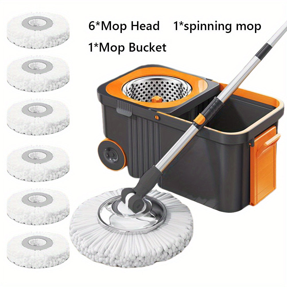 360 Spinning Floor Cleaning System with 6 Replacement Refills Extended Handle - Household Cleaning Automatic Spin Mop Hand-Free Automatic Dehydration Mop for Household Floor Cleaning