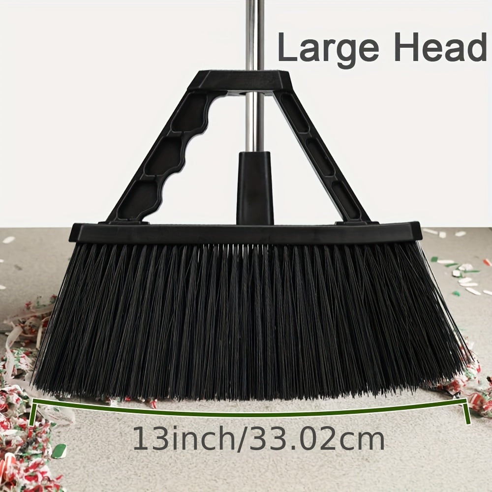 17.3 Inch Push Broom Outdoor For Floor Cleaning, Heavy Duty Brush With Stiff Bristles, Outdoor Broom Patio Broom For Garage Deck Driveway Garage Yard, Black