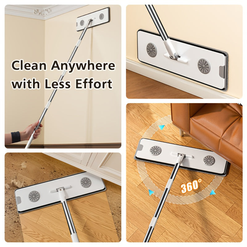 Large Heavy-Duty Flat Mop and Bucket Cleaning System with 7-Layer Scraper, -Chamber Wash & Dry Bucket, 4 Washable Microfiber Pads & Adjustable Wall\u002FWall Mop Suitable for Hardwood Floors, Tile, Windows, Cabinets - ABS\u002FPP\u002FStainless