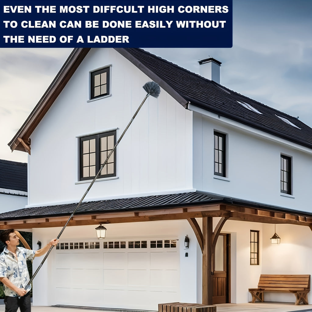 Double Headed Ultra Long Spider Web Broom With Extendable Handle, 16.32-inch Wide Brush Head - Perfect For High Ceiling Dust Removal In Shopping Malls, Homes, And Gardens