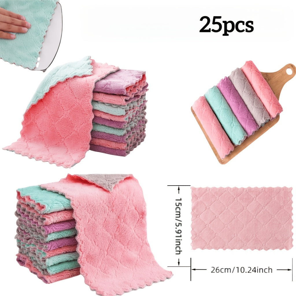 Set of 25 Microfiber Cleaning Cloths Measuring 10.24X5.91 Inches, Suitable for Both Wet And Dry Use. These Absorbent Towels Are Thickened for Various Tasks Including Kitchen Dishes, Household Dusting, Car Washing