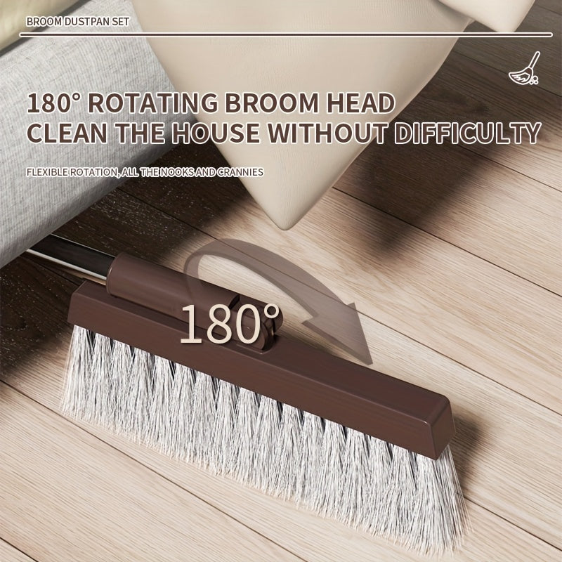 1 Set, Broom And Dustpan Set | Thickened Rod Rotatable And Foldable, Durable Soft Bristle Broom, Non-Stick Soft Bristles For Pet Hair Cleaning, Plastic Handle, Suitable For Hard Floors In Living Room, Bedroom, Bathroom, Kitchen