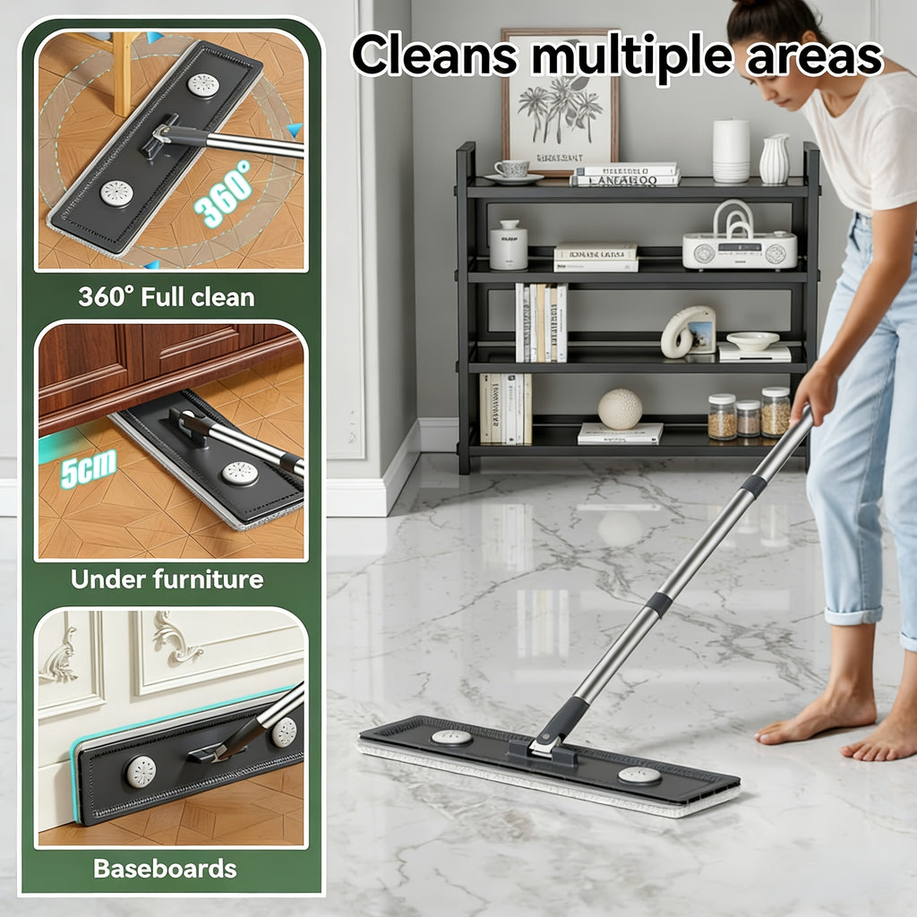 Mop And Bucket Set, Flat Mop And Bucket System, Mop Bucket with Wringer, Wall Mop with Adjustable Handle, 4 Washable Microfiber Mop Pads, Mops for Floor Cleaning