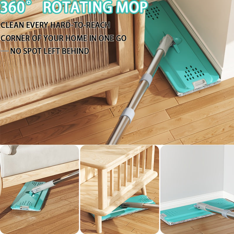 Set of Mop And Bucket Featuring a Hands-Free Flat Mop, Designed to Separate Dirty And Clean Water. Comes with Four Interchangeable Mop Pads, Ideal for Cleaning Living Rooms. The Bucket Has a Large Capacity And Can Be Used for Both Wet And Dry Cleani