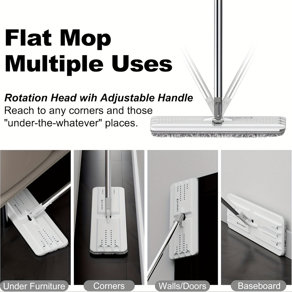 40cm Large Mop 1 Set, 4 Washable Microfiber Pads Refill Household Cleaning Mop And Bucket Set, Hand-free Wash Flat Mop, Dust Removal Mop with Bucket, Wet And Dry Cleaning, Tile Marble Wooden Floor Cleaning Mop, Cleaning Supplies, Cleaning Tool