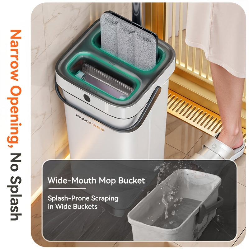 Mop And Bucket Set, Flat Mop And Bucket System, Mop Bucket with Wringer, Wall Mop with Adjustable Handle, 4 Washable Microfiber Mop Pads, Mops for Floor Cleaning
