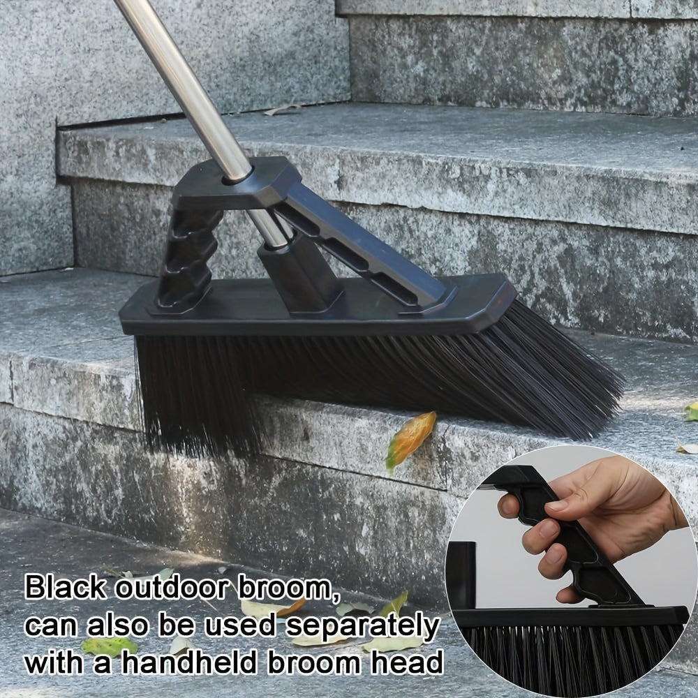 17.3 Inch Push Broom Outdoor For Floor Cleaning, Heavy Duty Brush With Stiff Bristles, Outdoor Broom Patio Broom For Garage Deck Driveway Garage Yard, Black