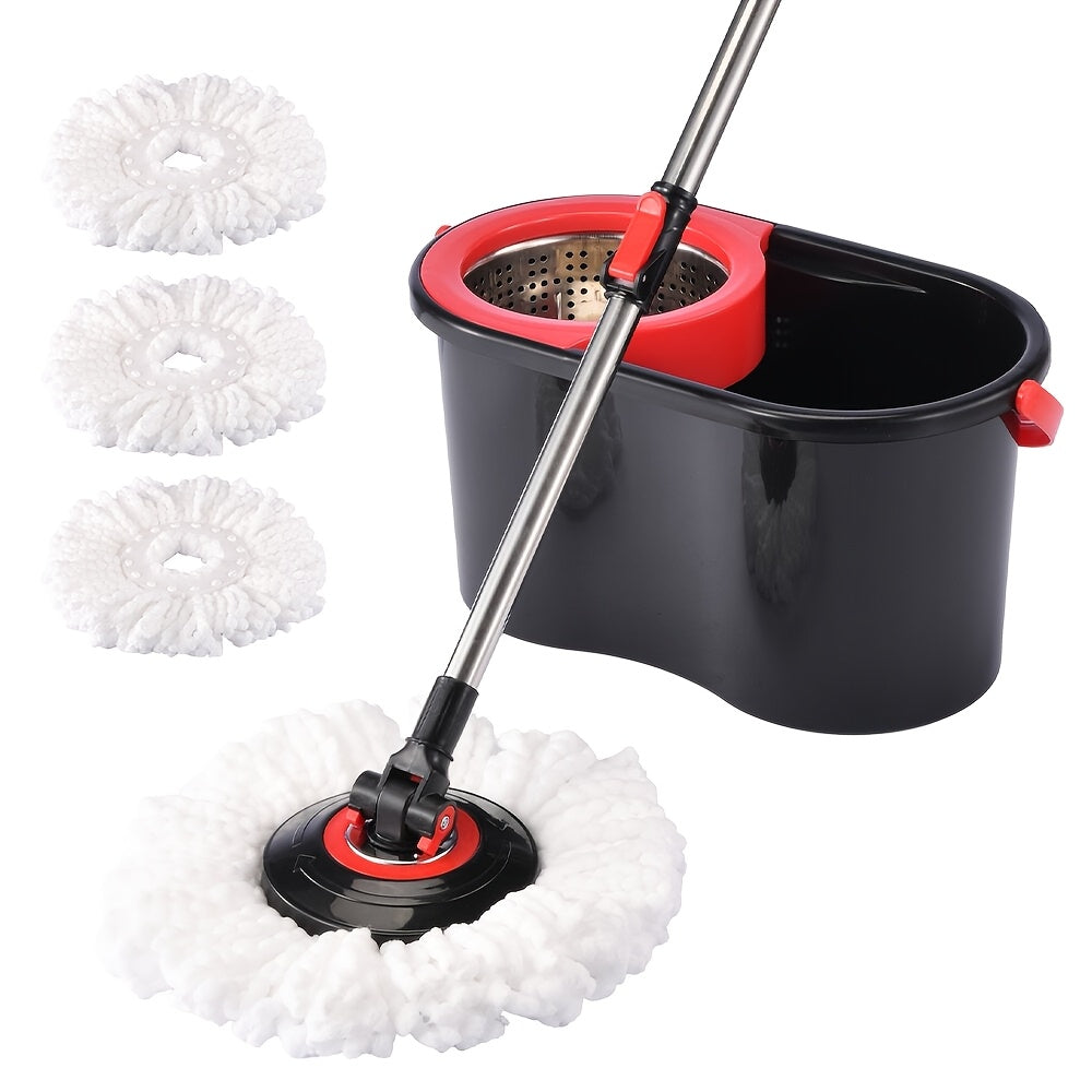 Set of Spin Mop And Bucket with Wringer, Ideal for Bathroom Use, Including a 360° Spinning Mop Bucket System with Three Microfiber Mop Replacement Heads And a 61\
