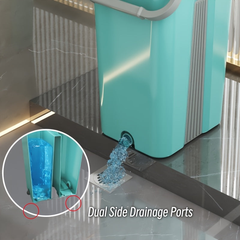 Extended Handle Hands-Free Flat Mop And Bucket Set, 4 Microfiber Pads Included, Large-Capacity Mop System, Dry & Wet Dual-Use Dust Mop for Hardwood, Tile, Marble & Wall Cleaning