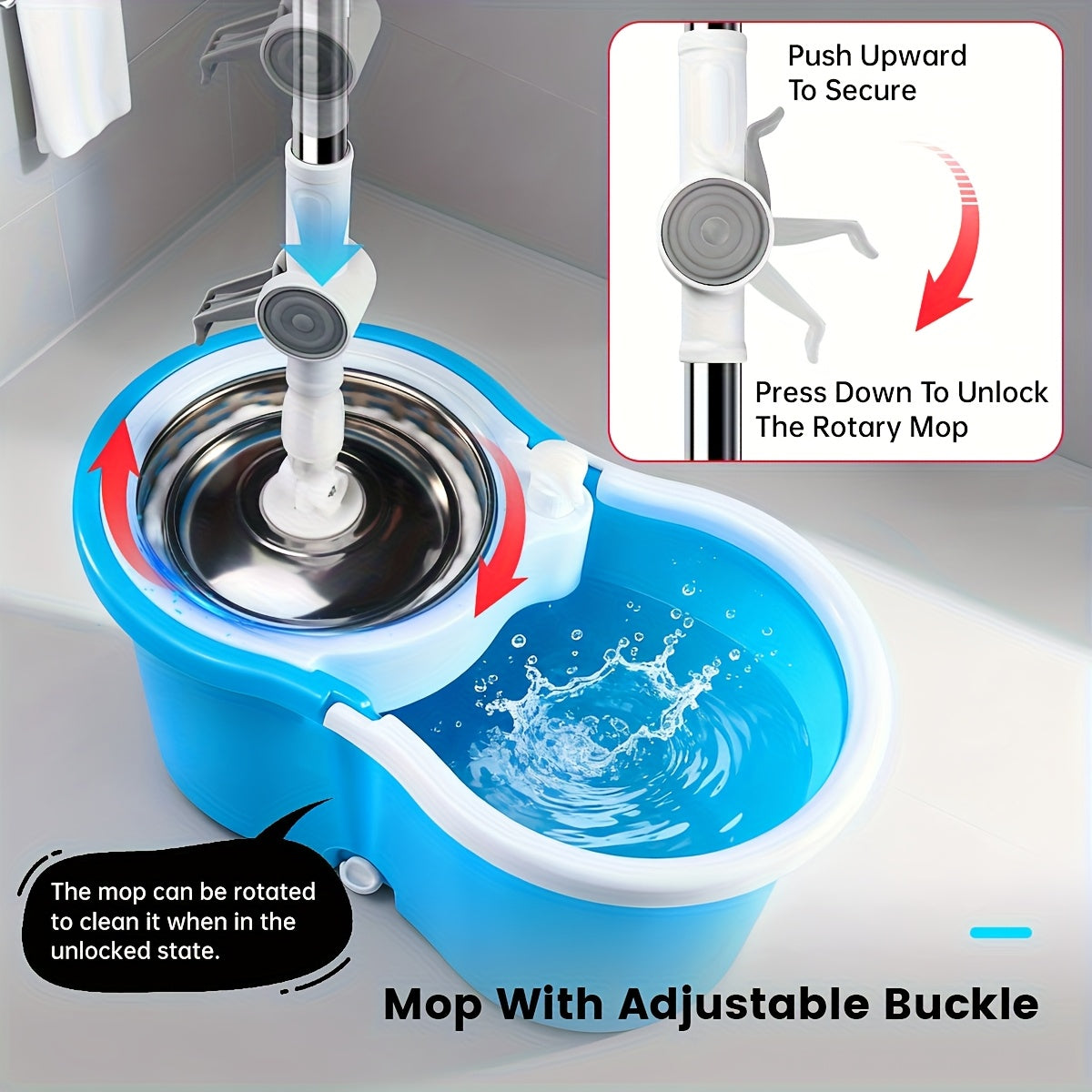 Mop Bucket Set Spin Mop And Bucket With Wringing System | 360° Spin Mop System With 3 Ultra-Fine Fiber Mop Replacement Heads, Suitable For Hardwood Tile Marble Floors, Plastic, Ideal For Living Room, Bedroom, Bathroom, Toilet