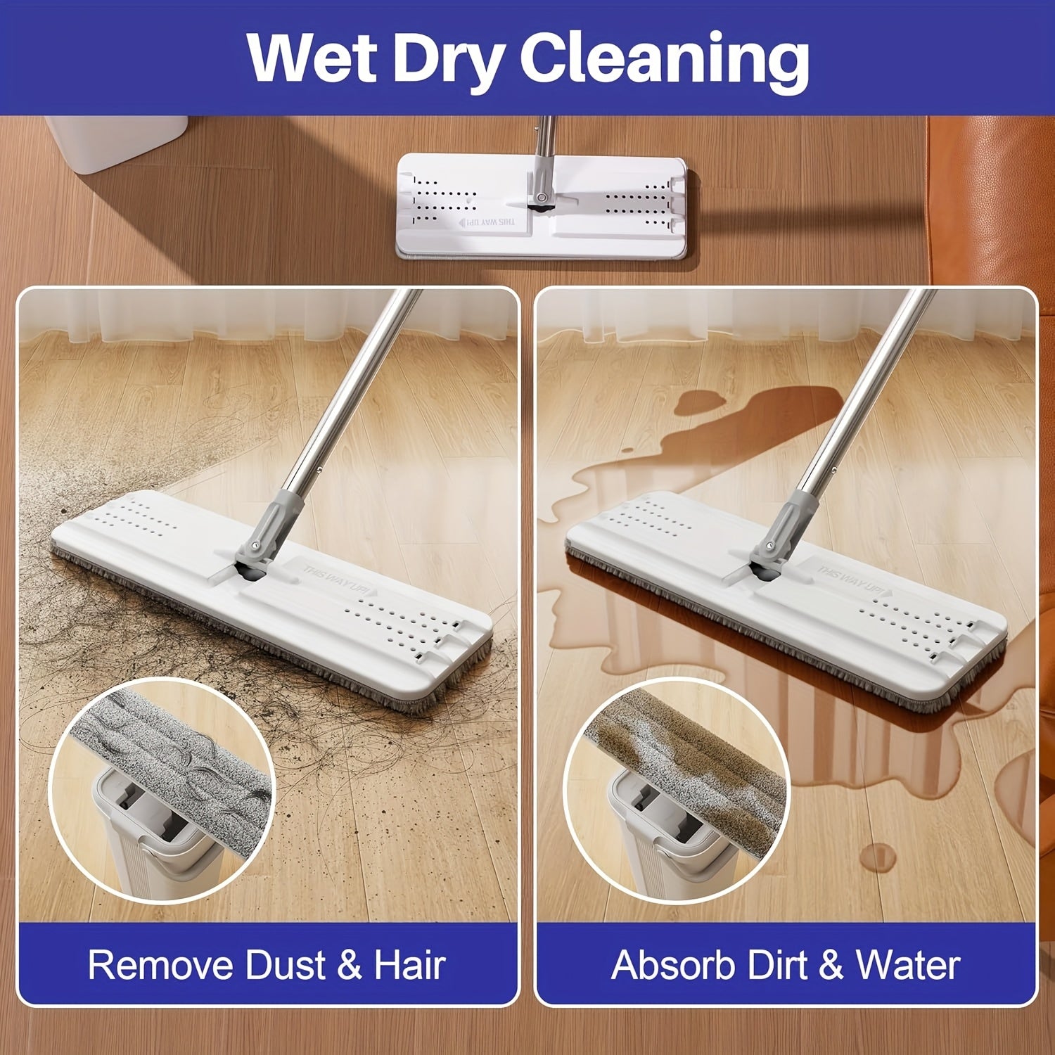 40cm Large Mop 1 Set, 4 Washable Microfiber Pads Refill Household Cleaning Mop And Bucket Set, Hand-free Wash Flat Mop, Dust Removal Mop with Bucket, Wet And Dry Cleaning, Tile Marble Wooden Floor Cleaning Mop, Cleaning Supplies, Cleaning Tool