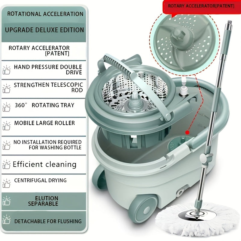 Set of Spin Mop And Bucket with Wringer, Ideal for Bathroom Use, Including a 360° Spinning Mop Bucket System with Three Microfiber Mop Replacement Heads And a 61\